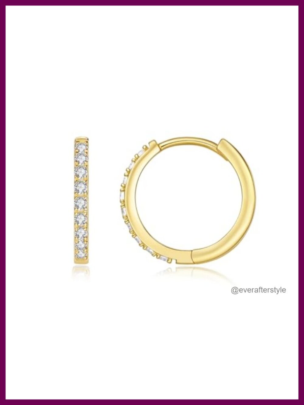 14K Gold Huggie Hoop Earrings with CZ Stones, Hypoallergenic, Lightweight